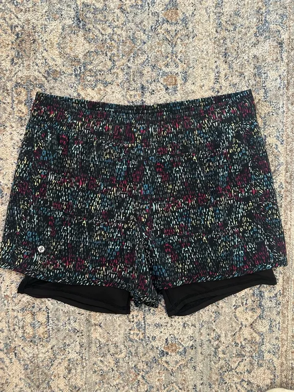Jockey Women's Black Multi-Color Abstract Print Athletic Running Shorts Size Lar - Image 3