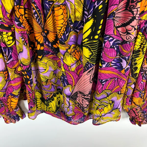 Alexandra Farmer for Anthropologie Butterfly Floral Smocked‎ Blouse Pink XS Boho - Image 3