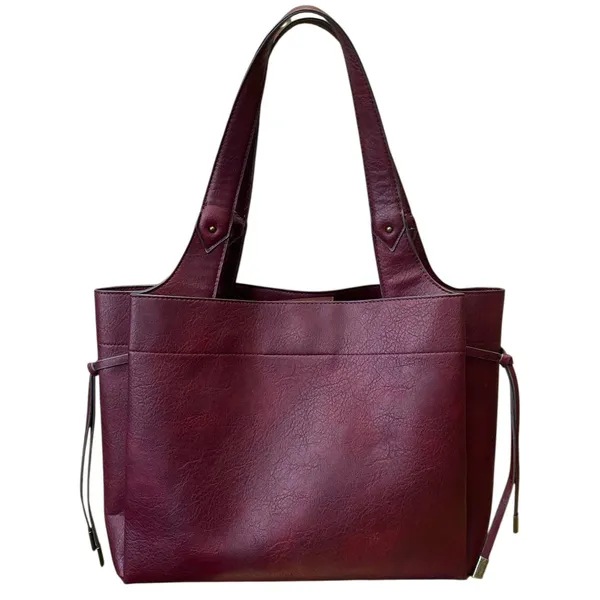 Women's Red Burgundy Faux Leather Vegan Shoulder Tote Bag Handbag Size OS - Image 3