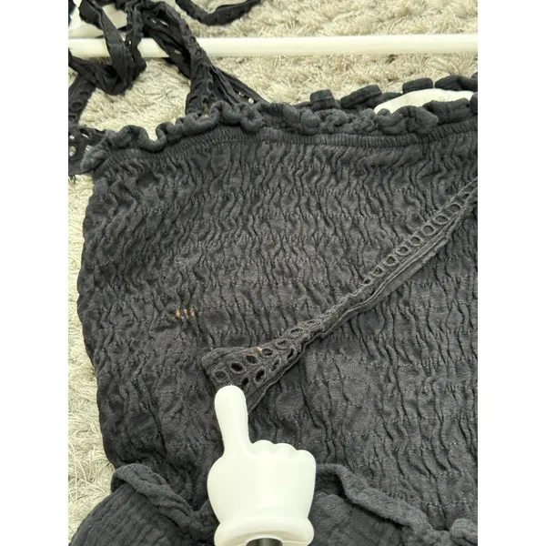 Eli + Ali Black Smocked Peplum Cami Top Womens M Tie Straps Cottagecore Peasant - Image 5