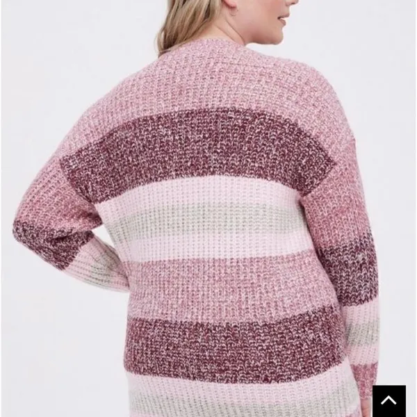 Torrid Pullover‎ Slouchy V-Neck Tunic Sweater Chunky pink ombre Stripe M/10/00 - Image 8