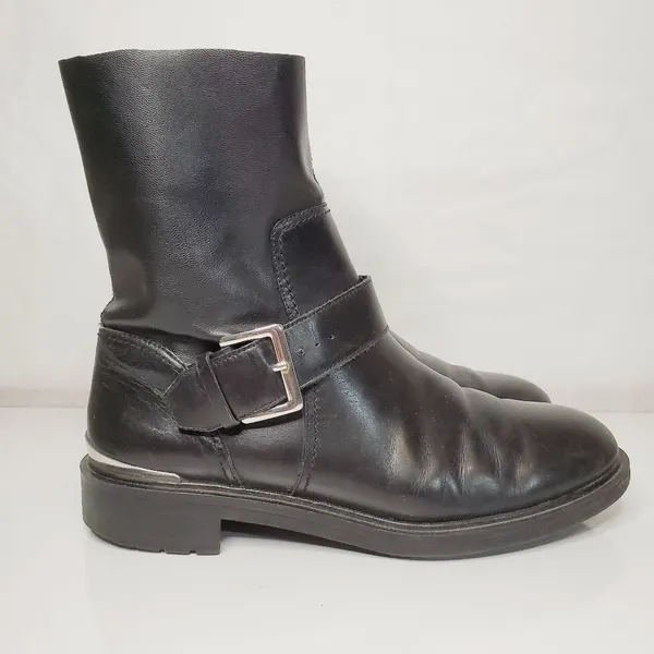 6/$36 Zara Woman Leather Biker Boots with Stretch Leg Black Size 38 5156/101 - Image 6