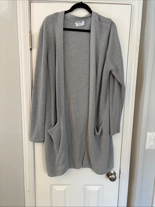 Old Navy Gray Open Front Longline Duster Cardigan Sweater Size XL Tall Pockets - Image 2