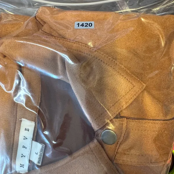 1420 | Hyfve Western Faux Suede Snap‎ Front Shacket Shirt Cognac Brown Womens L - Image 9