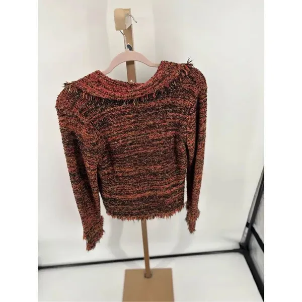 One Girl Who Anthropologie Double Breasted Tweed Fringe Knit Jacket Multicolor S - Image 10