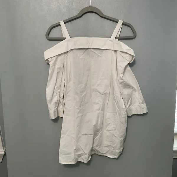 Motherhood Maternity White Cold Shoulder Button Front Shirt Dress M - Image 3