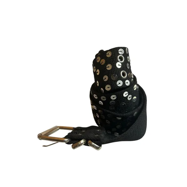 Black Sequin Indie Sleaze 90s Mall Rat Belt Y2K Emo Glam Grunge Canvas EUC 45" - Image 2