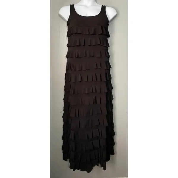 Dark Black Maxi Dress Size S M Sleeveless Tiered Ruffle Whimsigoth Romantic Fair - Image 3