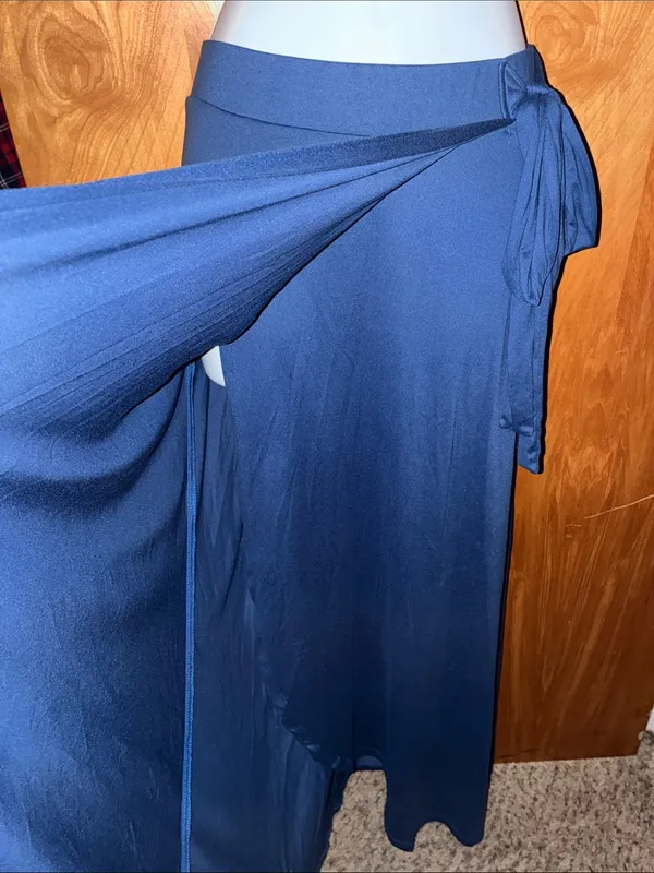 Doublju Bright Blue Wrap-Style Maxi Skirt with Side Tie - Size XL - Image 4