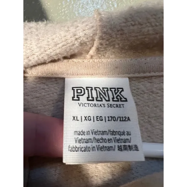 Victoria's Secret PINK Women's Sz XL Classic Full Zip Hoodie Vanilla Bean Silver - Image 11