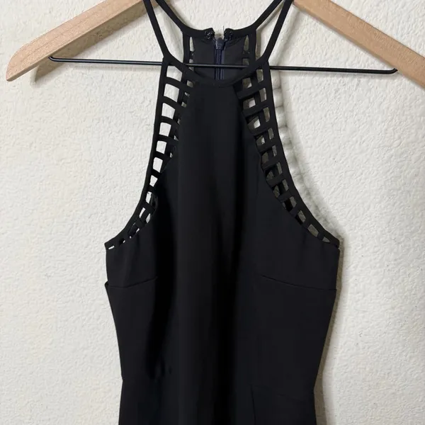 NWT‎ NBD Black Maxi Dress High Neck Lattice Cutout High Slit Womens Size S - Image 2