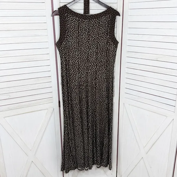 Perceptions Polka Dot Panel A Line Midi Dress Sleeveless‎ Brown White 12 - Image 10