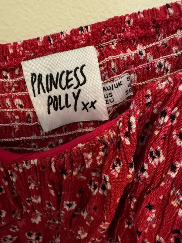 Princess Polly Carly Red Floral Cropped Tank Womens 4 Tie Spaghetti Straps Smock - Image 3