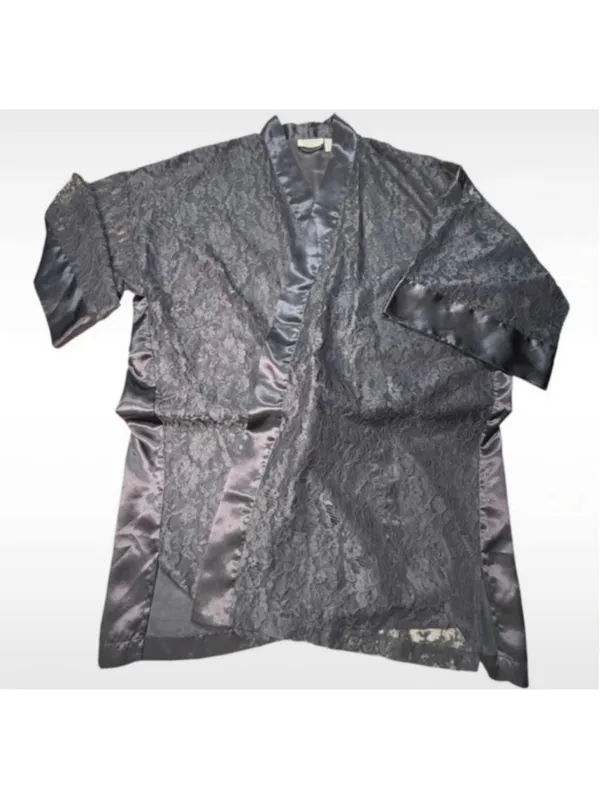 ✨Vintage Victoria’s Secret Gold Label Lace Kimono Robe Black OS Whimsigoth✨ - Image 4