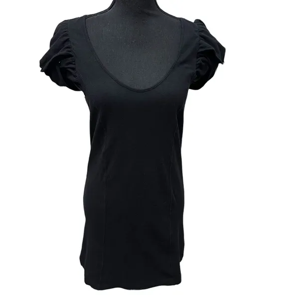 Free People Womens Cotton Floral Lace Puff Sleeve A-Line Dress Black‎ Size L - Image 2