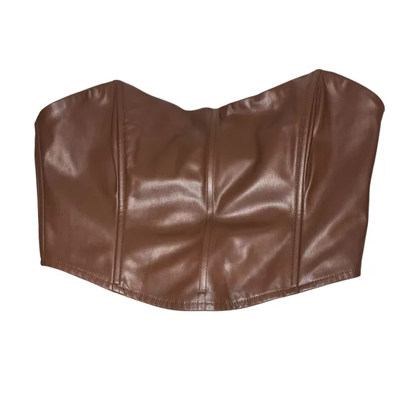 Showpo Lorrin Faux Leather Crop Corset Top Chocolate Brown Womens Size US 6 - Image 4