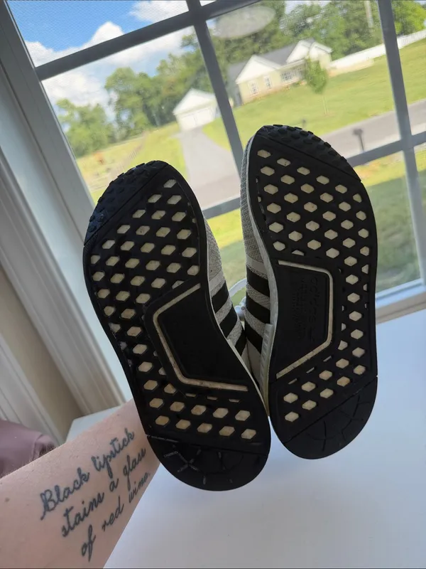adidas boost White Athletic Sneakers with Black Stripes and Gold Accents - Image 5