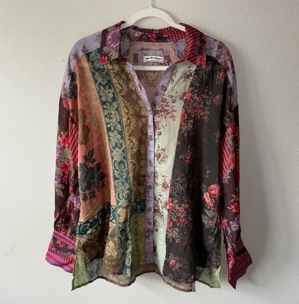 We The Free flower patch long sleeve button down blouse - Image 4
