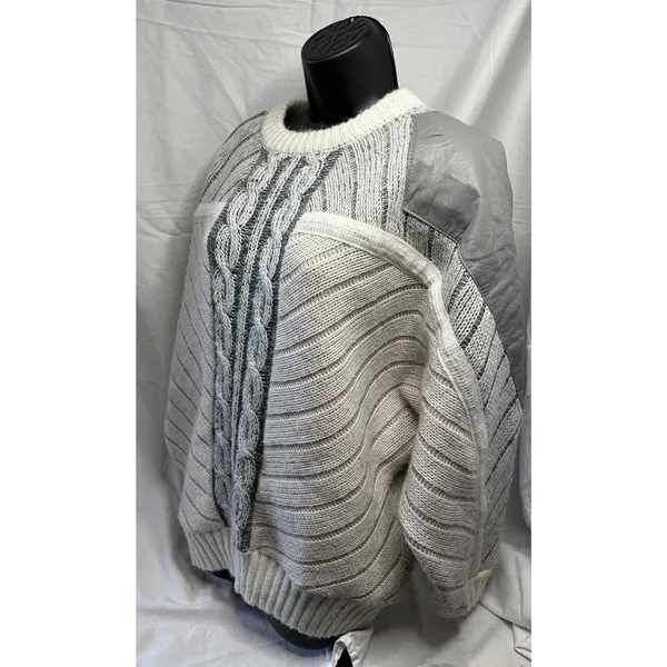 Juice vintage cable Knit patchwork leather‎ Striped Sweater Long Sleeve XL - Image 4