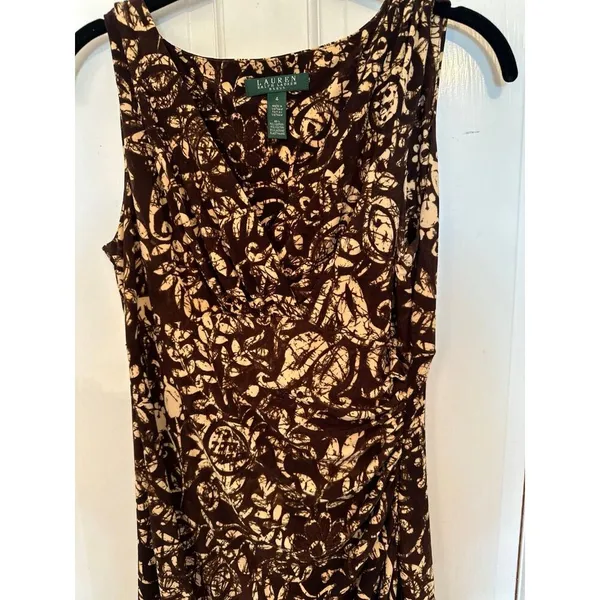 Lauren Ralph Lauren Brown Floral Sleeveless‎ Wrap Dress size 4 EUC - Image 2