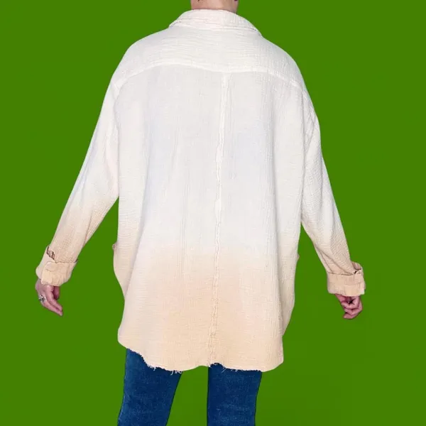 Le Miel Cream Beige Dip Dye Oversized Button Down Gauze Shirt - Image 6