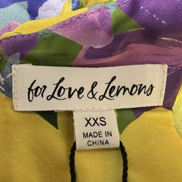 For Love And Lemons Floral Cassia Mini Dress Lemon Asymmetrical Bodysuit XXS - Image 11
