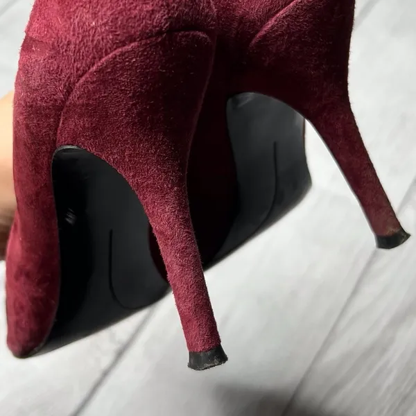 Nine West Genuine Leather Suede Maroon Velvet Red Pumps Heels Pointed Toe Sz 7M - Image 4