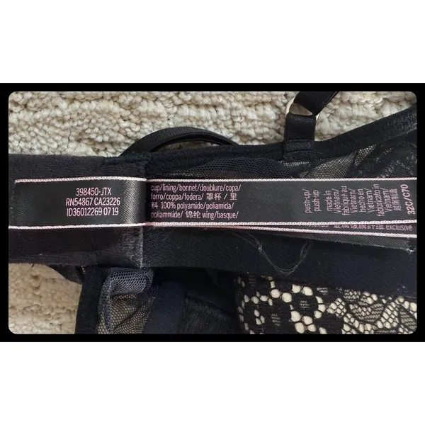 Victoria's Secret Push-Up Bra Women 32C Black Lace Shimmer Lingerie - Image 4