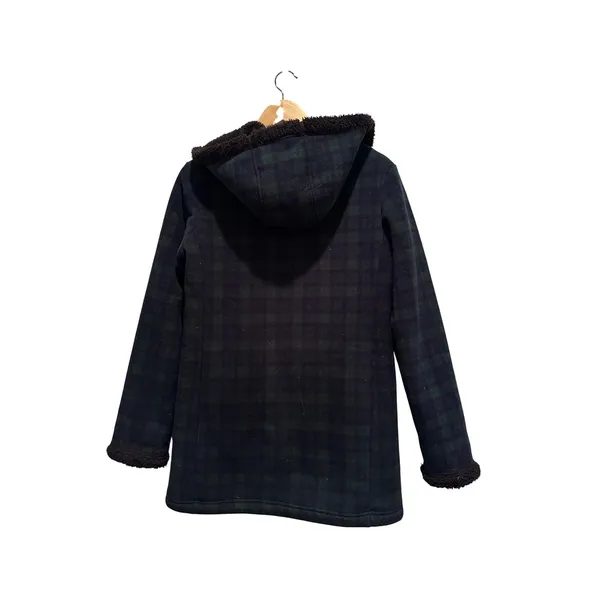 Uniqlo‎ Blackwatch Plaid Lined Fleece Hooded Coat Green Navy Blue Small Jacket - Image 3
