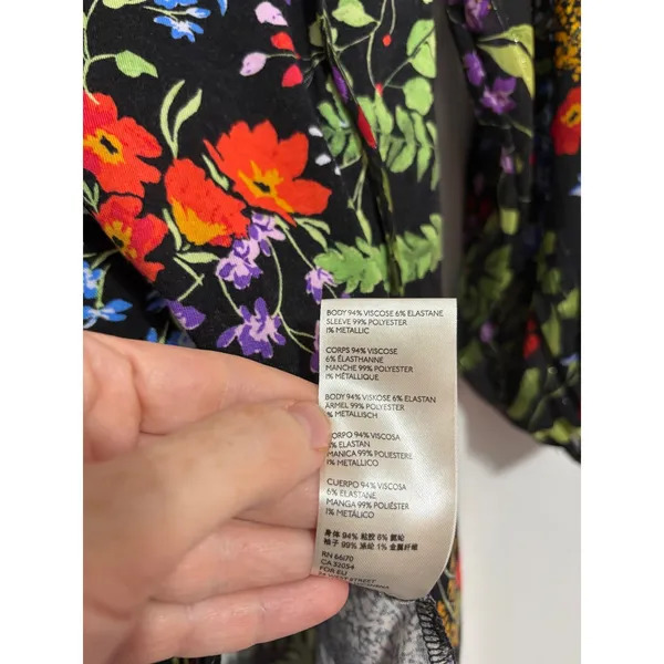 Maeve Anthropologie Blouse Floral Ruffle‎ Black Sheer Sleeve S Boho Cottagecore - Image 7