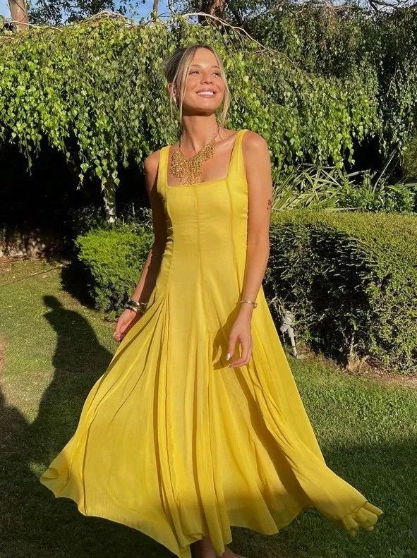 Zara butter mustard Yellow Maxi Dress flowy bohemian midi summer vacation - Image 5