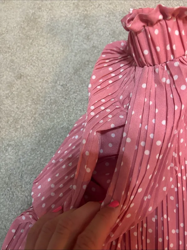 Exlura Women's Pink Polka Dot Pleated Midi Skirt - Image 3