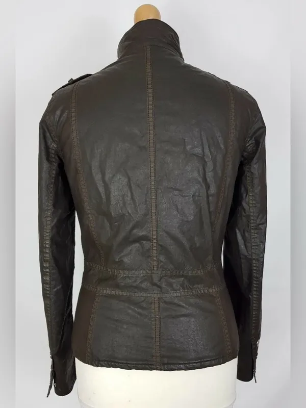 Barbour Brigade Military Wax Coated Jacket Dark Green Corduroy Collar sz 8 - Image 8