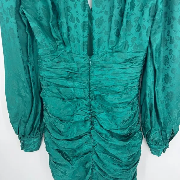 Ronny Kobo Carissa Dress Small Green‎ Silk Blend Ruched Floral Jacquard Cocktail - Image 8