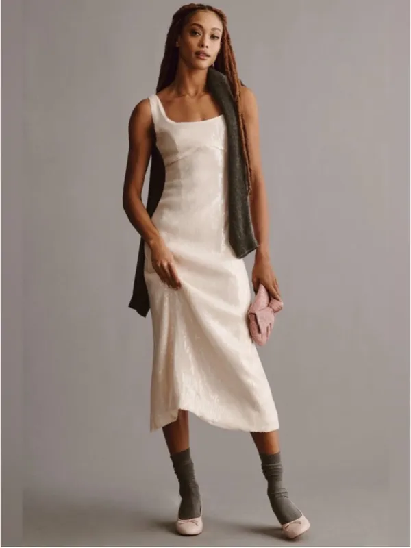 PILCRO Anthropologie Ivory Sequin Midi Dress L NWT - Image 3