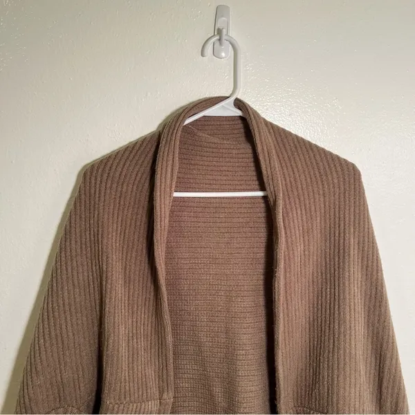 Women's One‎ Size Open Front Circle Cardigan Sweater Brown Ribbed Short Sleeve - Image 2