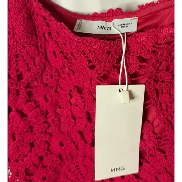 NWT MANGO Crochet Lace Minidress in Fuchsia Hot Pink sz. Medium - Image 5