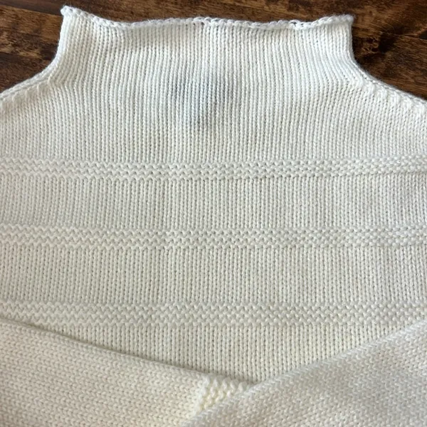 JESSICA SIMPSON Ivory Chunky Knit Funnel Neck Bell Sleeve Sweater L Minimalist - Image 13