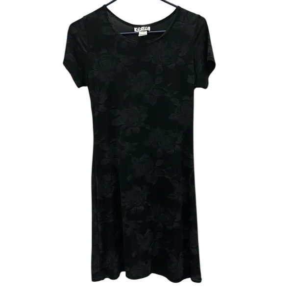 Vintage ESSE Floral Black and Gray Short Sleeve A Line Fit Flare Dress Size M - Image 7