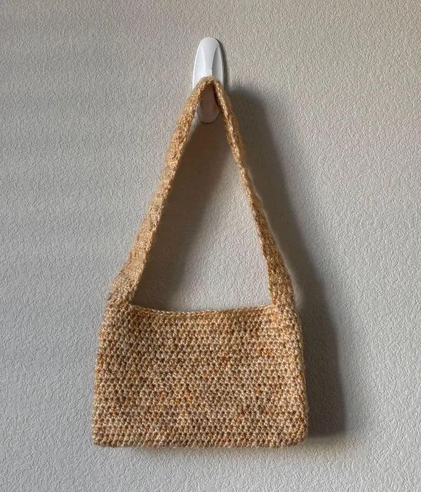 Handmade Tan Fuzzy Crocheted Shoulder Bag - Image 2