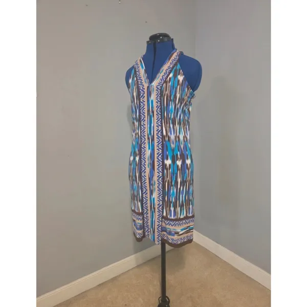 NWOT Michael Kors Blue, Brown & White Printed Midi Dress S / US 4-6 - Image 2