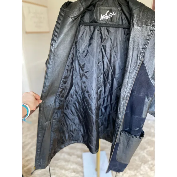 Vintage Winlit Leather Patchwork Coat Hooded Artisanal Eclectic Y2K Indie Sleaze - Image 9