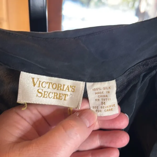 Vintage 90s Victoria'S Secret Gold Label 100% Silk Black Chemise Size Medium - Image 6