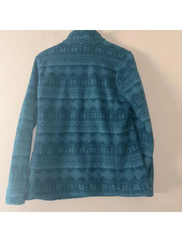 Woolrich Blue Geometric Pattern Fleece Zip-Up Jacket Size L - Image 3