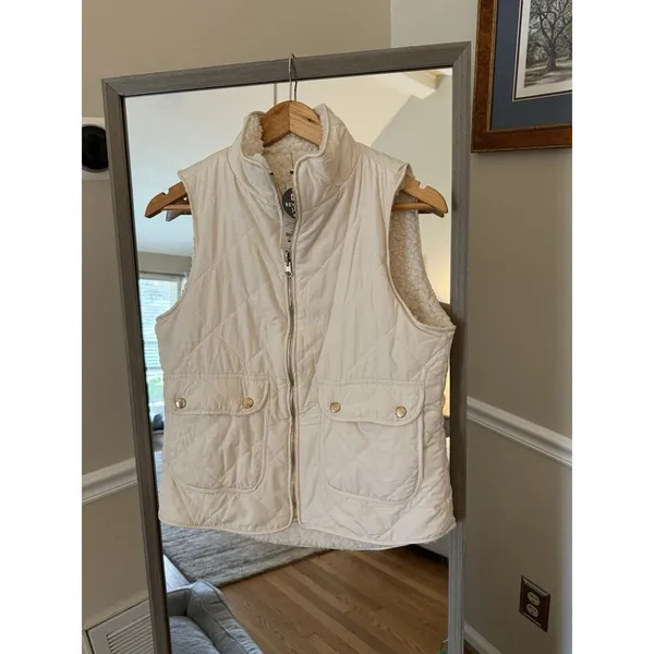 Francesca's Puffer Vest Women's Small Sleeveless Cream Ivory - Image 3