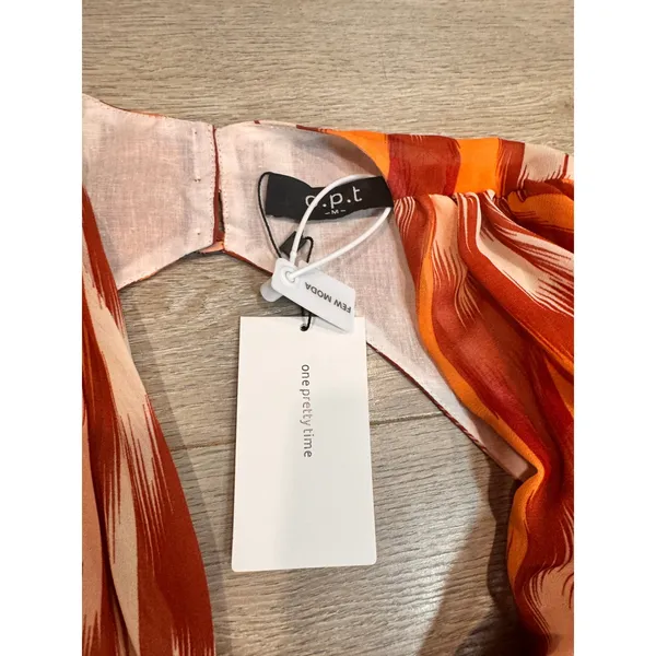NWT O.P.T Kimia Orange Ikat Maxi Dress Belted Plunge‎ Neck Medium M - Image 5