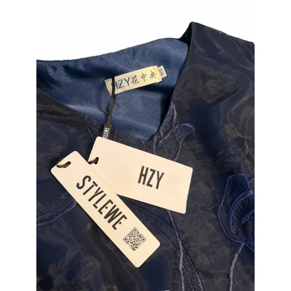 STYLEWE HZY Navy Blue Organza with Emroidered Floral Detail Dress - Image 3