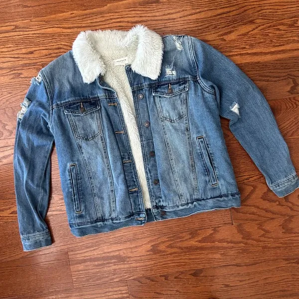 Pacsun Sherpa Denim Trucker Jacket Fleece Lined Size Large Distressed - Image 2