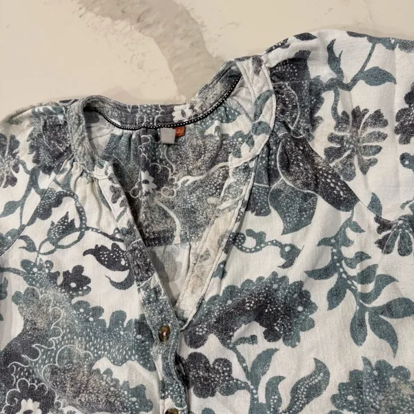 Anthropologie Pilcro Linen Blend Puff Sleeve Tunic Dress Womens Small White/Blue - Image 8
