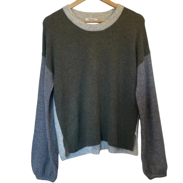 MADEWELL Olive Green/Gray/Beige Merino/Alpaca Wool Blend Crew Neck Sweater Small - Image 2